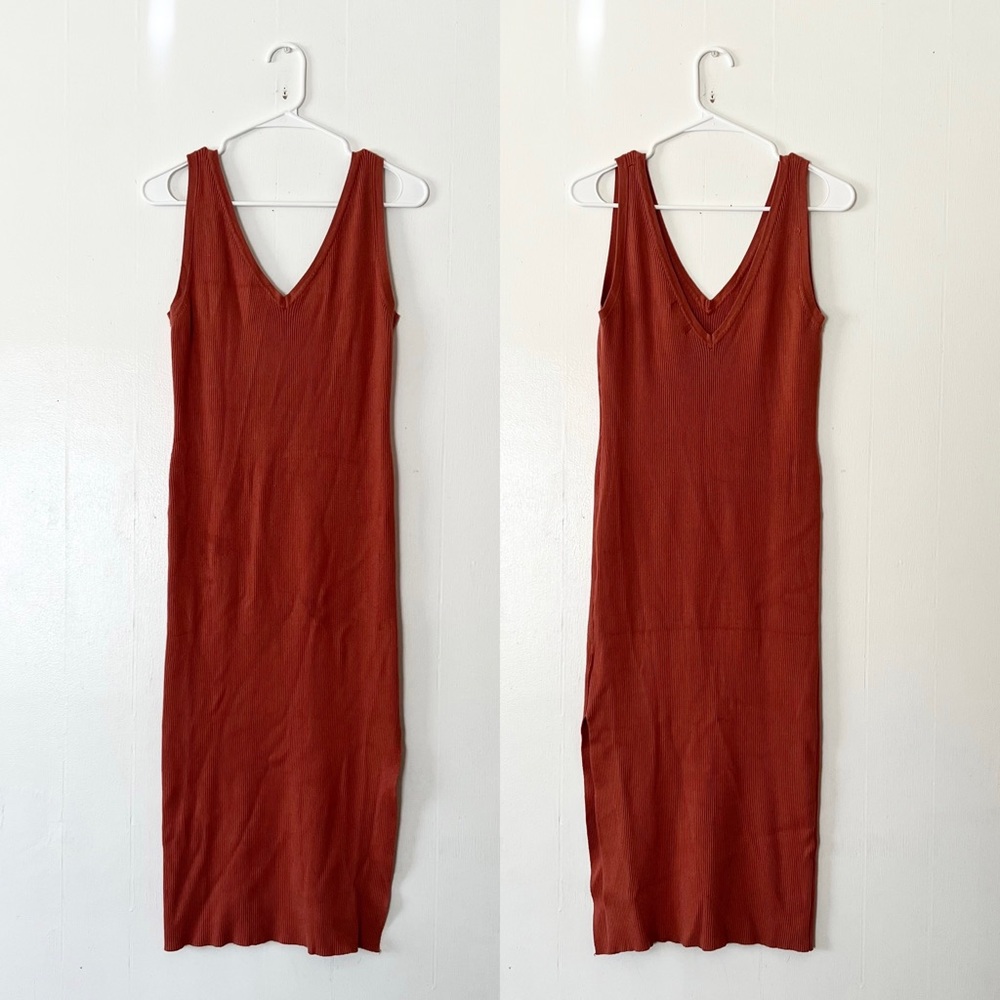 House of Harlow 1960 Rust Orange Ribbed Bodycon Midi Dress - Picture 2 of 9